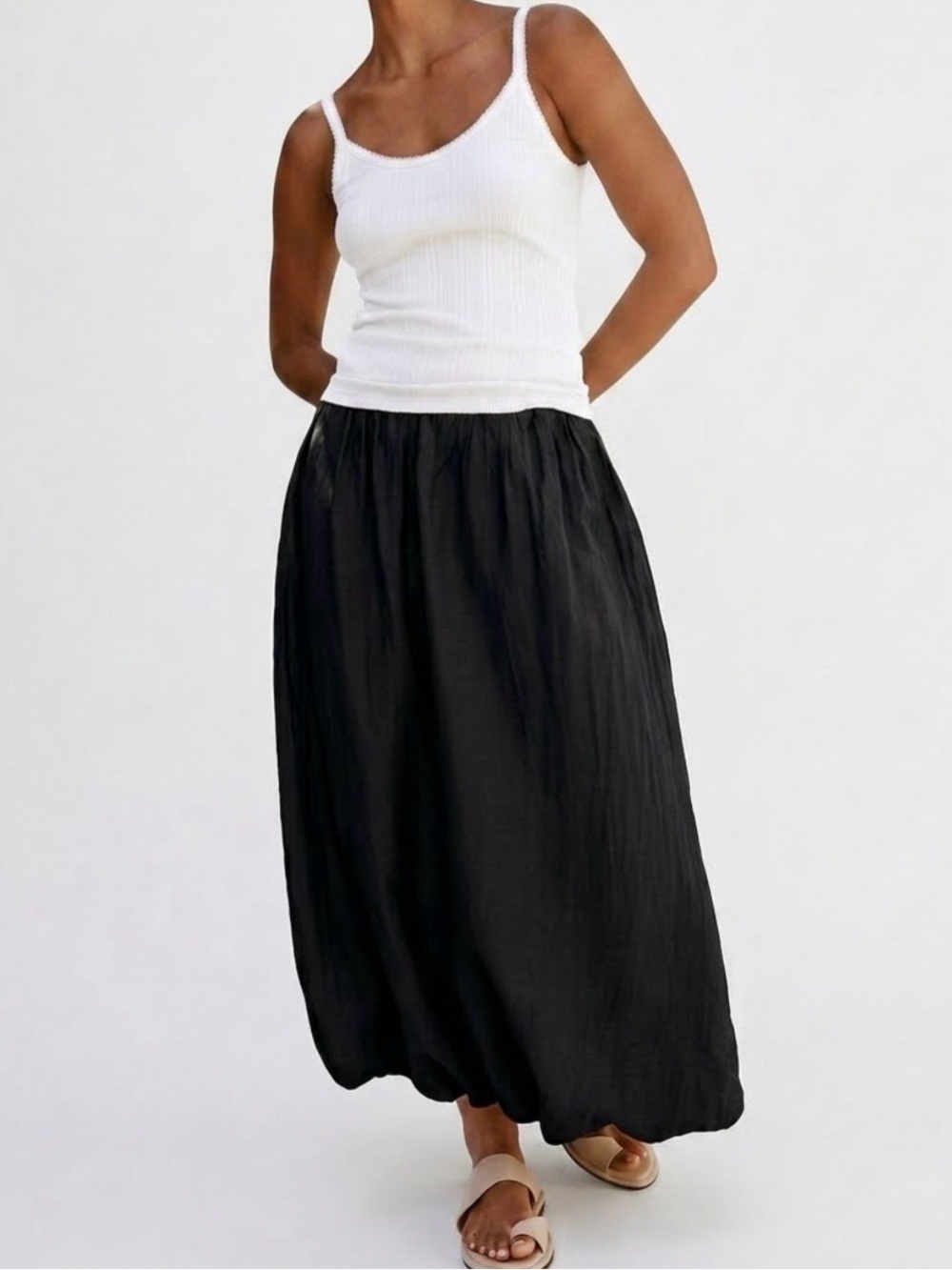 Velvet by Graham & Spencer Silk Cotton Blend Black Maxi Bubble Hem Skirt S